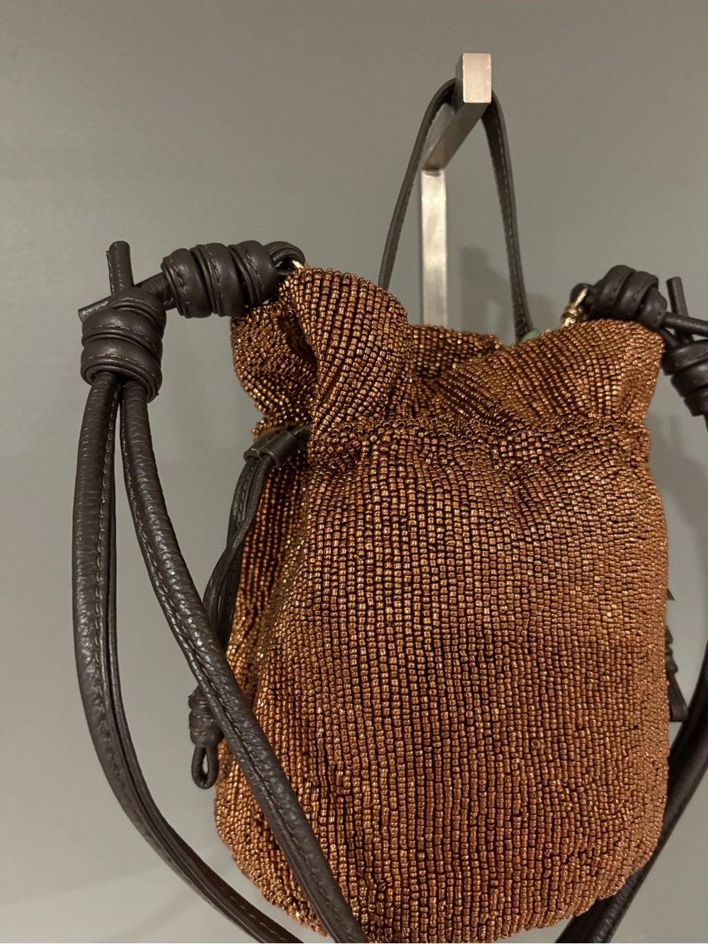 Brown Beaded Drawstring Bag - Picture 3 of 5
